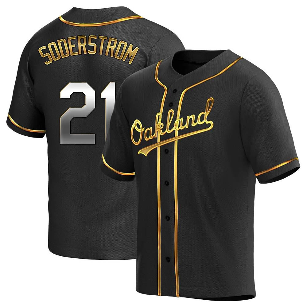 tores Athletics #21 Tyler Soderstrom Player Black Golden Replica Alternate Stitched Jersey