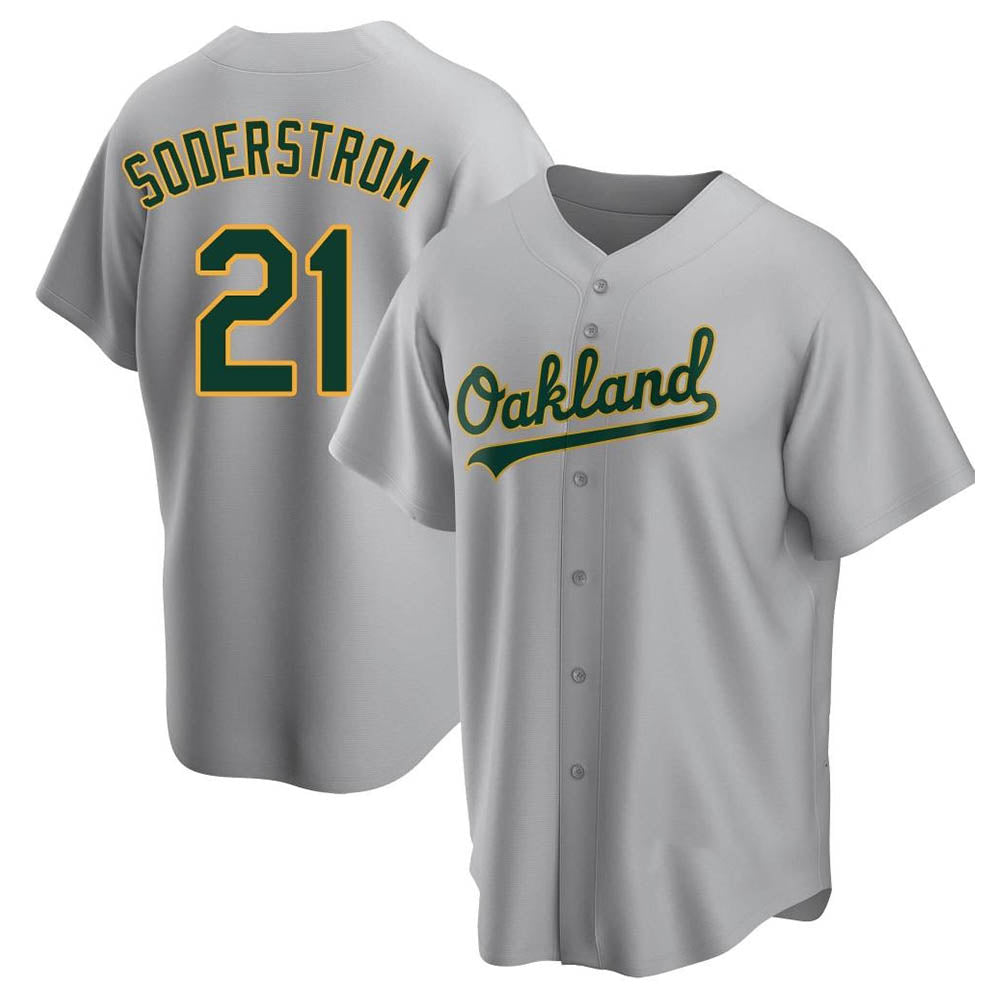 tores Athletics #21 Tyler Soderstrom Player Gray Replica Road Stitched Jersey