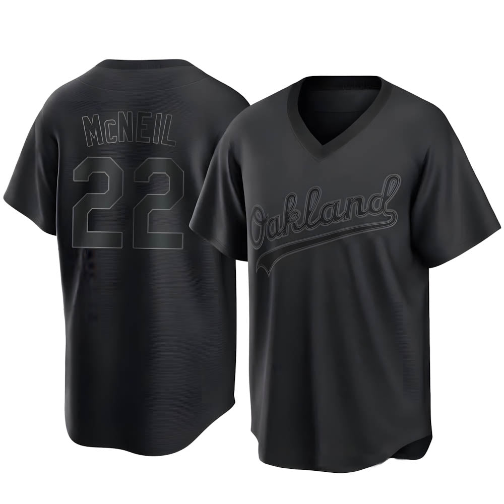 tores Athletics #22 Jeff McNeil player Black Replica Pitch Fashion Stitched Jersey