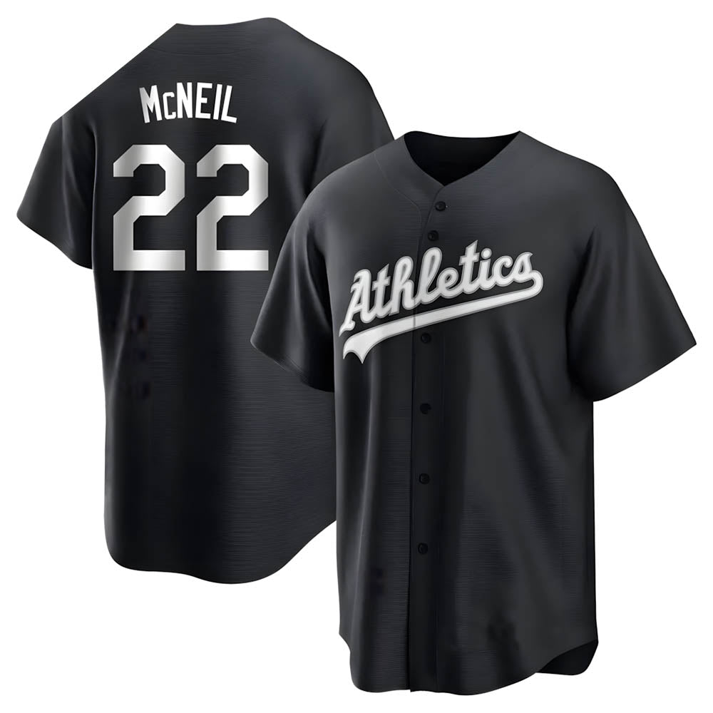 tores Athletics #22 Jeff McNeil player Black&White Replica Stitched Jersey