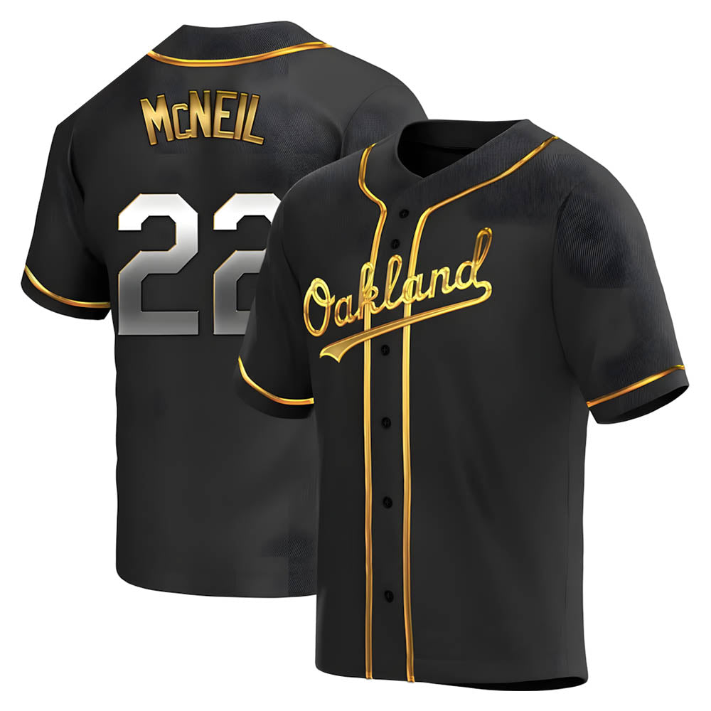 tores Athletics #22 Jeff McNeil player Gold Replica Black en Alternate Stitched Jersey