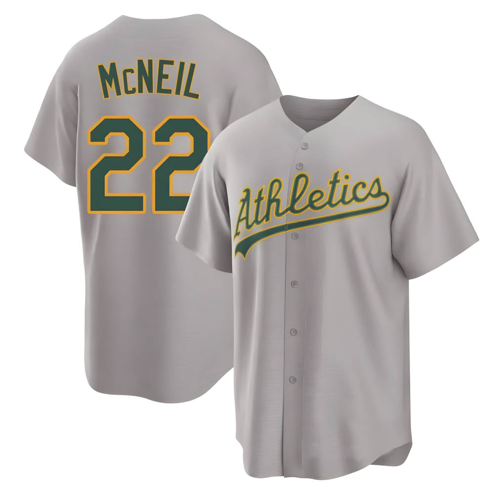 tores Athletics #22 Jeff McNeil player Gray Replica Away Stitched Jersey