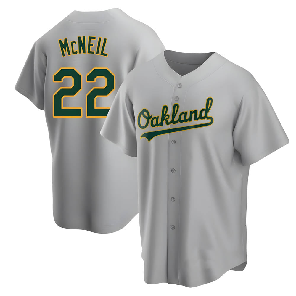 tores Athletics #22 Jeff McNeil player Gray Replica Road Stitched Jersey