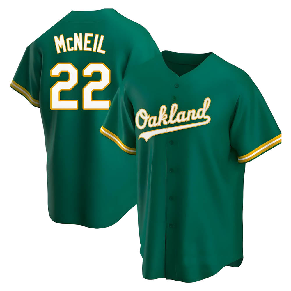 tores Athletics #22 Jeff McNeil player Green Replica Kelly Alternate Stitched Jersey