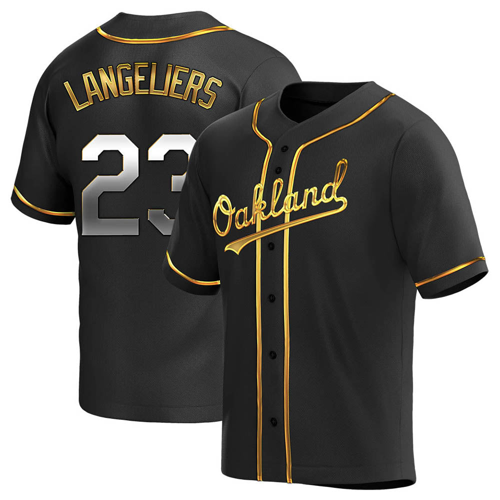 tores Athletics #23 Shea Langeliers Player Black Golden Replica Alternate Stitched Jerseys