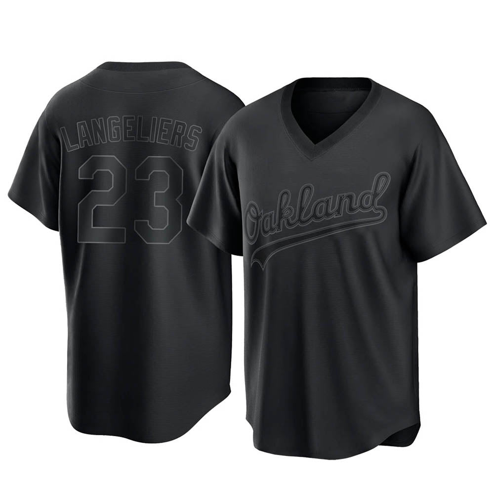 tores Athletics #23 Shea Langeliers Player Black Replica Pitch Fashion T shirt Stitched Jerseys
