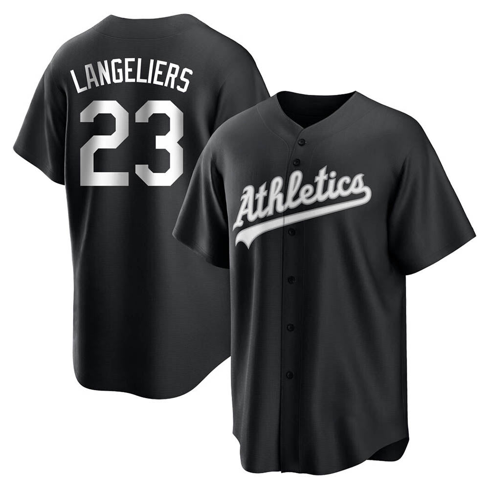 tores Athletics #23 Shea Langeliers Player Black&White Replica Stitched Jerseys