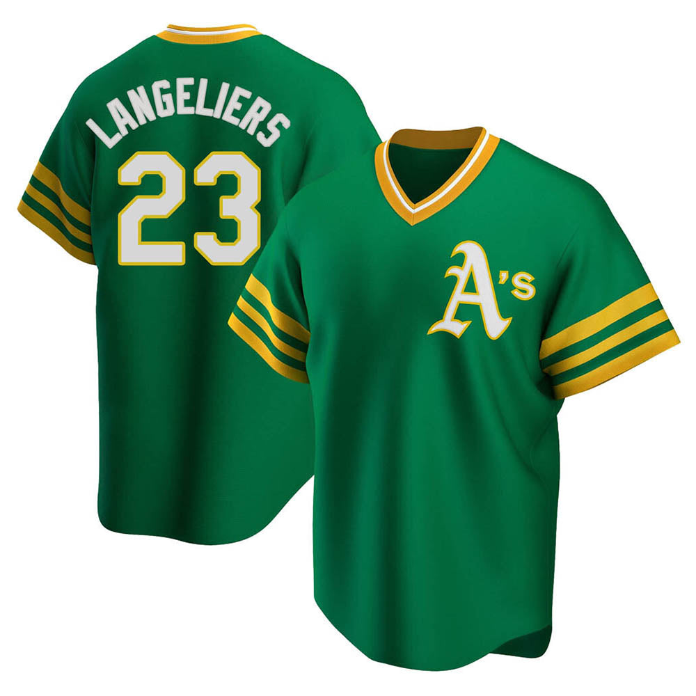 tores Athletics #23 Shea Langeliers Player Green Replica Cooperstown Collection T shirt Stitched Jerseys