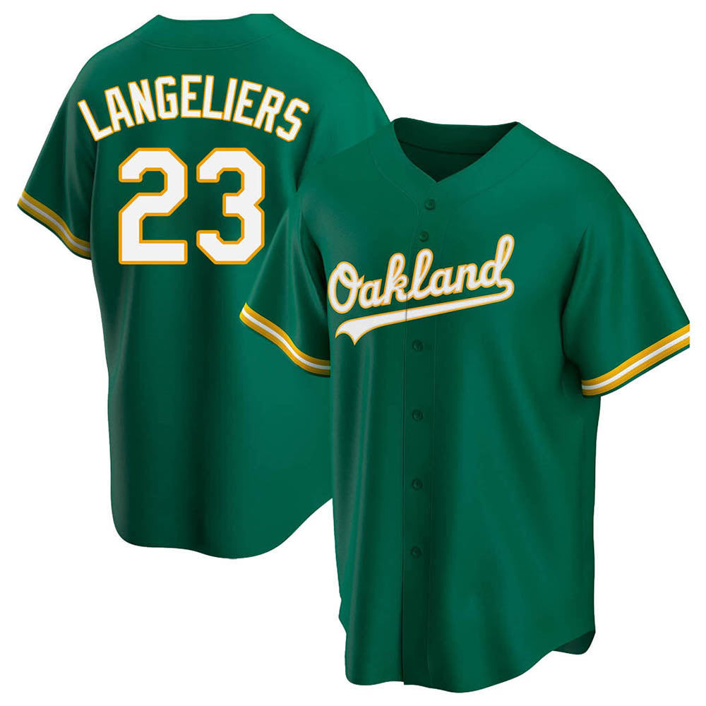 tores Athletics #23 Shea Langeliers Player Green Replica Kelly Alternate Stitched Jerseys