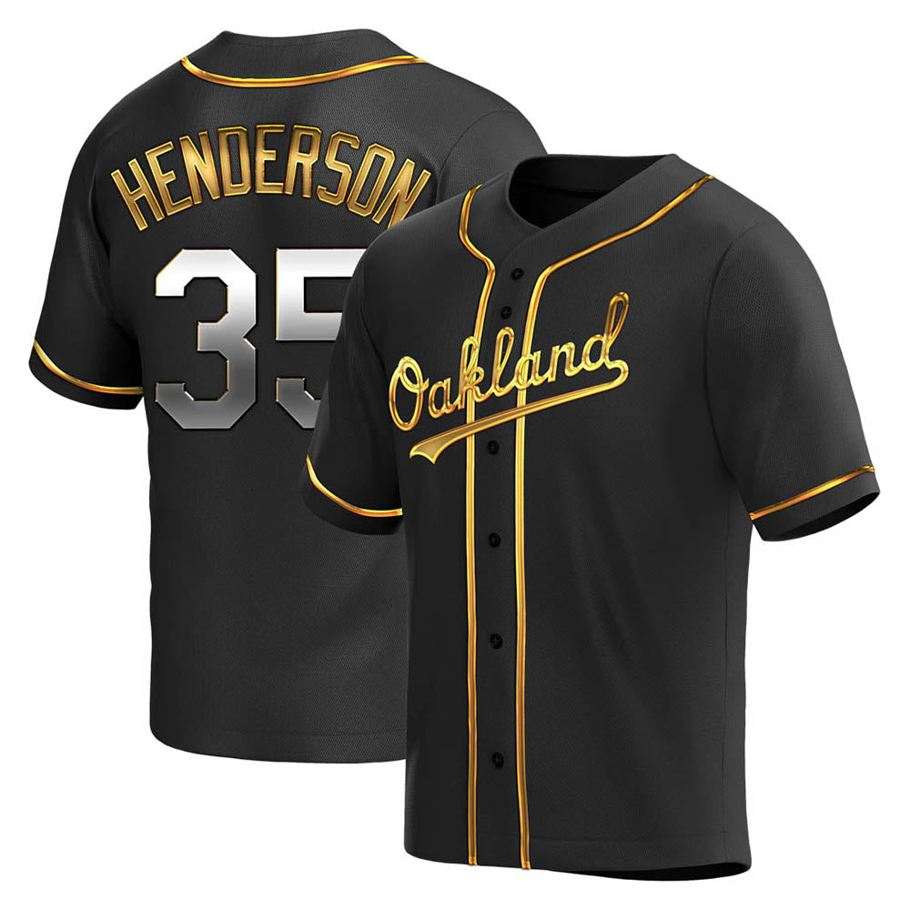 tores Athletics #35 Rickey Henderson Player Black Golden Replica Alternate Stitched Jersey
