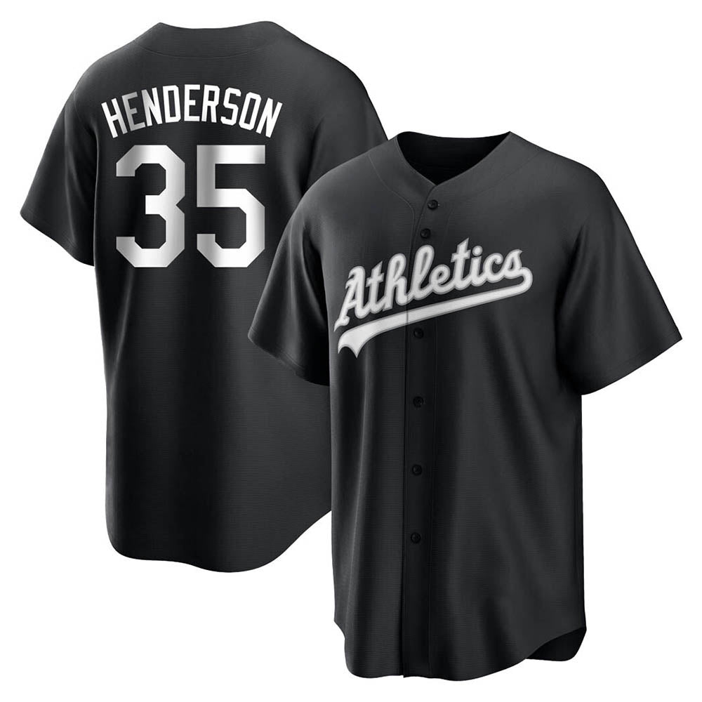 tores Athletics #35 Rickey Henderson Player Black&White Replica Stitched Jersey