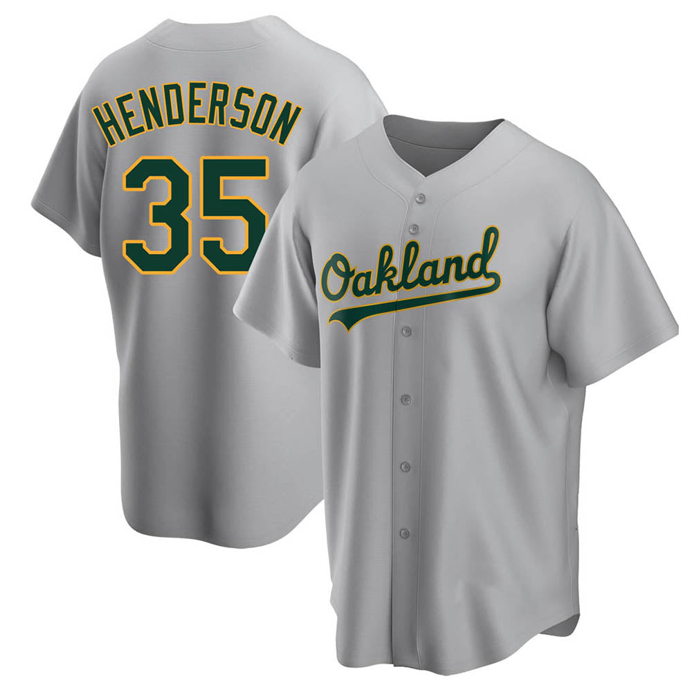 tores Athletics #35 Rickey Henderson Player Gray Replica Road Stitched Jersey
