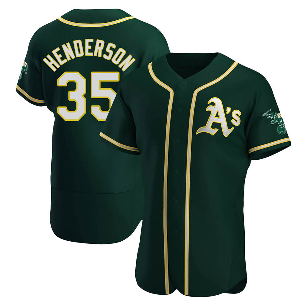 tores Athletics #35 Rickey Henderson Player Green Authentic Alternate Stitched Jersey
