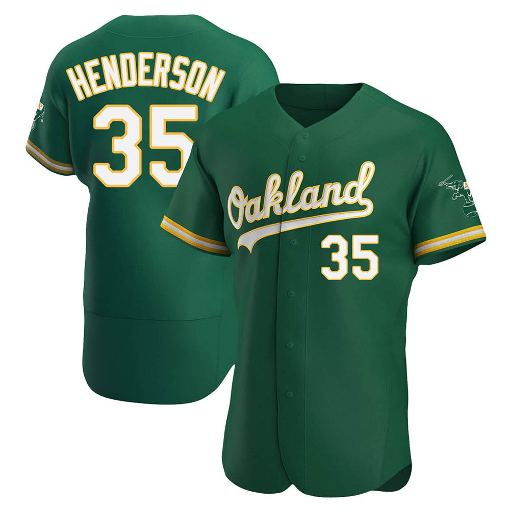 tores Athletics #35 Rickey Henderson Player Green Authentic Kelly Alternate Stitched Jersey