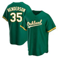 tores Athletics #35 Rickey Henderson Player Green Replica Kelly Alternate Stitched Jersey