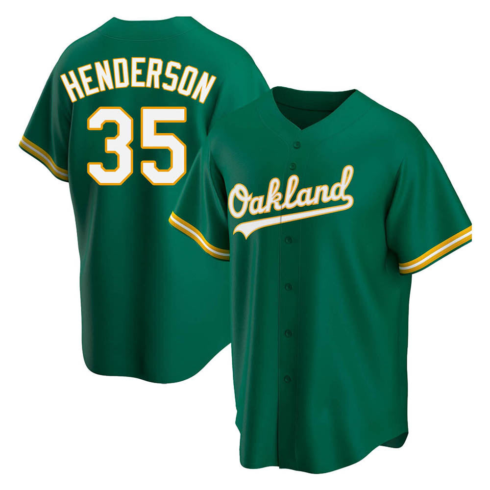 tores Athletics #35 Rickey Henderson Player Green Replica Kelly Alternate Stitched Jersey