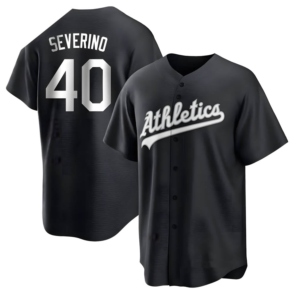 tores Athletics #40 Luis Severino player Black&White Replica Stitched Jersey