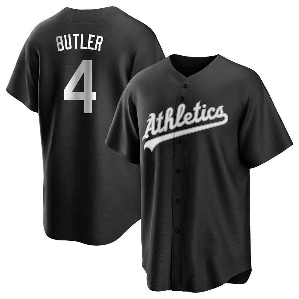 tores Athletics #4 Lawrence Butler player Black&White Replica Alternate Stitched Jersey