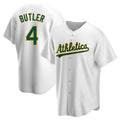 tores Athletics #4 Lawrence Butler player White Replica Home Stitched Jersey