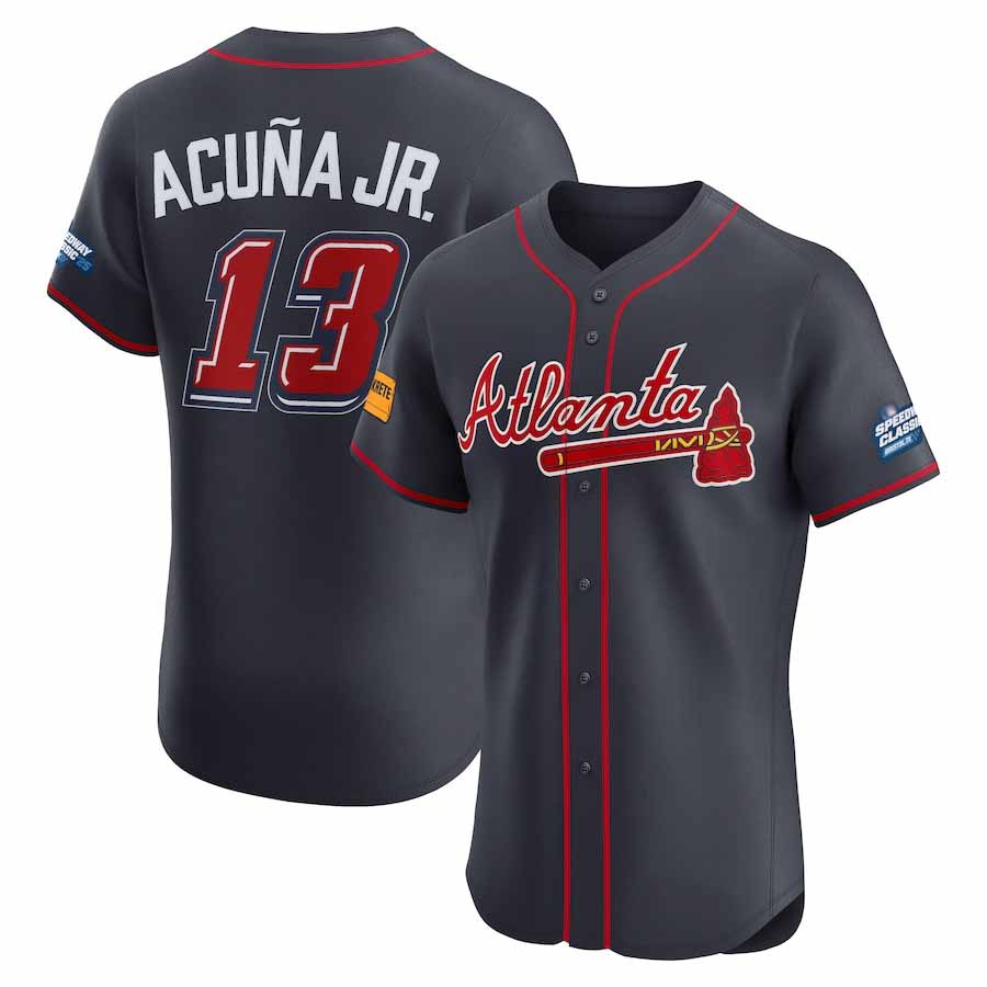 tores A.Braves #13 Ronald Acuna Jr. Navy 2025 Speedway Classic Alternate Elite Player Personalized Jersey