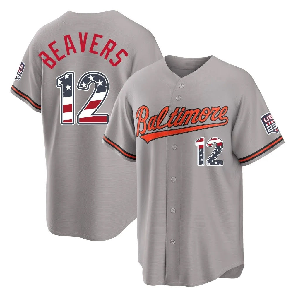 tores B.Orioles #12 Dylan Beavers Player Gray USA 250 Fourth of July Home Game Stitched Jerseys