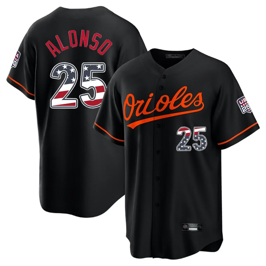 tores B.Orioles #25 Pete Alonso Player Black USA 250 Fourth of July Home Game Stitched Jerseys