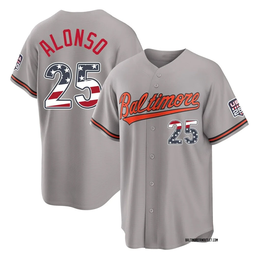tores B.Orioles #25 Pete Alonso Player Gray USA 250 Fourth of July Home Game Stitched Jerseys