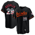 tores B.Orioles #29 Samuel Basallo Player Black USA 250 Fourth of July Home Game Stitched Jerseys