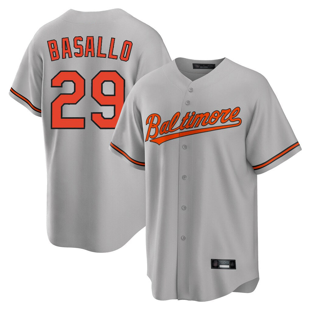 tores B.Orioles #29 Samuel Basallo Player Gray Home Game Stitched Jerseys