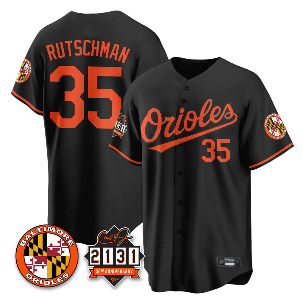 tores B.Orioles #35 Adley Rutschman Player Black 30th Anniversary of 2131 Home Game Stitched Jerseys