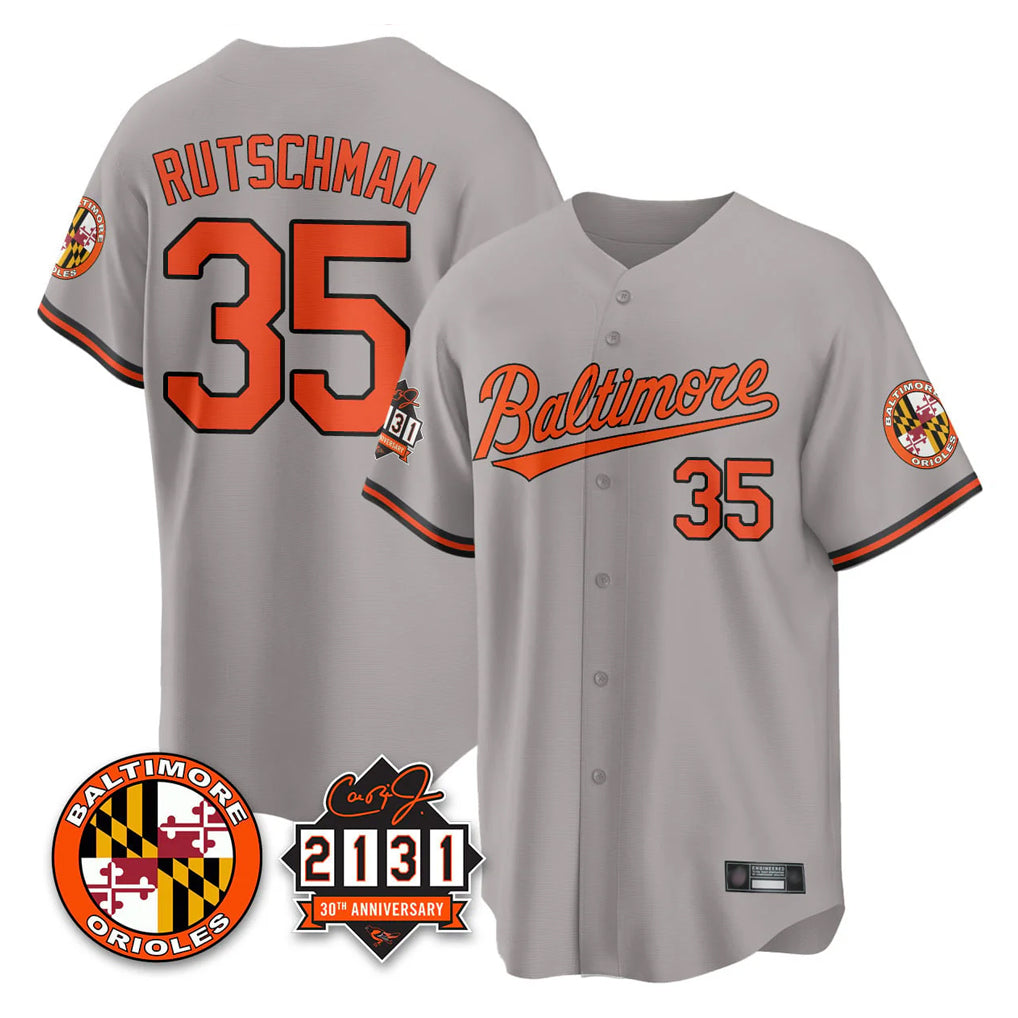 tores B.Orioles #35 Adley Rutschman Gray 30th Anniversary of 2131 Home Game Stitched Jerseys