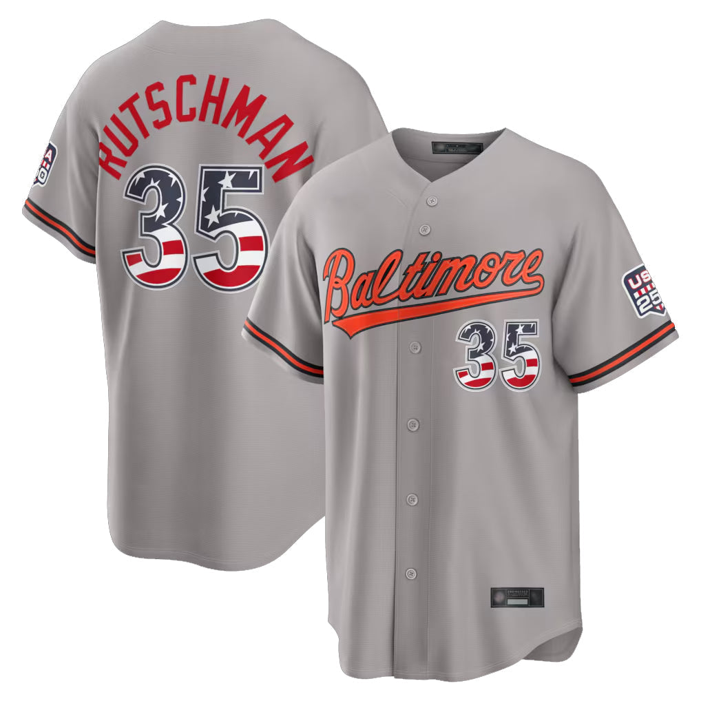 tores B.Orioles #35 Adley Rutschman Player Gray Home Game Stitched Jerseys