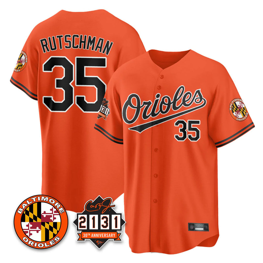 tores B.Orioles #35 Adley Rutschman Orange 30th Anniversary of 2131 Home Game Stitched Jerseys