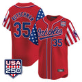 tores B.Orioles #35 Adley Rutschman Player Red USA 250 Independence Day Vapor Premier Limited Home Game Stitched Jerseys