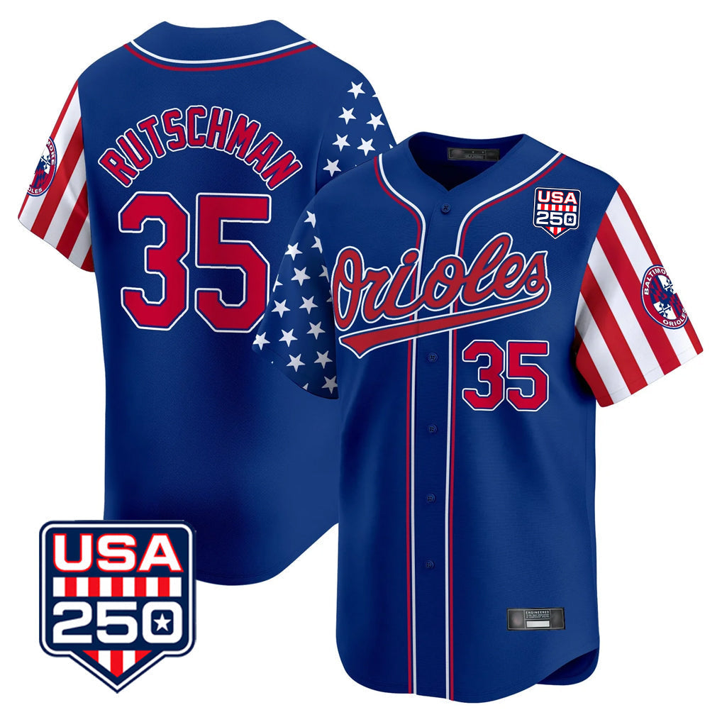 tores B.Orioles #35 Adley Rutschman Player Royal USA 250 Independence Day Vapor Premier Limited Home Game Stitched Jerseys