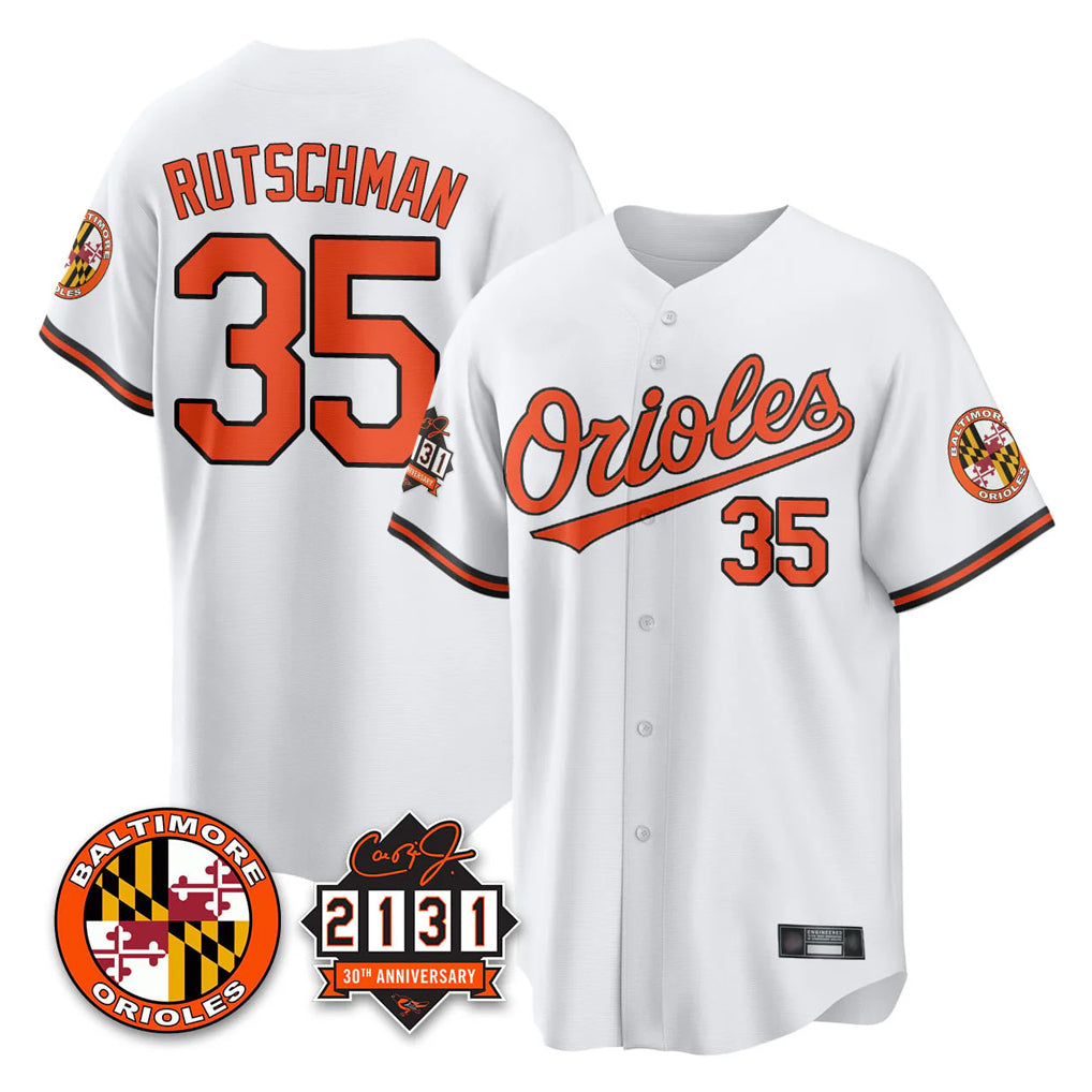 tores B.Orioles #35 Adley Rutschman White 30th Anniversary of 2131 Home Game Stitched Jerseys