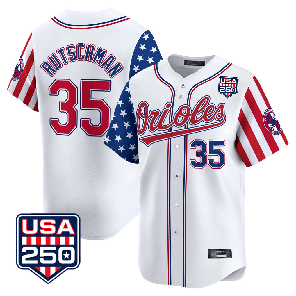 tores B.Orioles #35 Adley Rutschman Player White USA 250 Independence Day Vapor Premier Home Game Stitched Jerseys