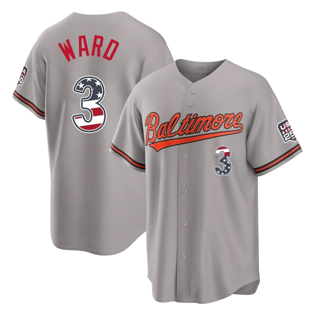 tores B.Orioles #3 Taylor Ward Player Gray USA 250 Fourth of July Home Game Stitched Jerseys