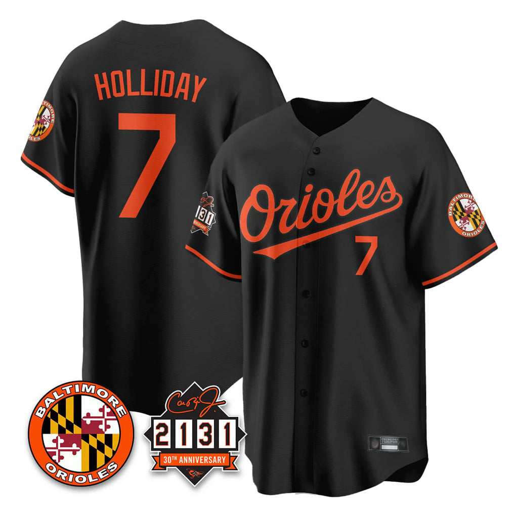 tores B.Orioles #7 Jackson Holliday Player Black 30th Anniversary of 2131 Home Game Stitched Jerseys