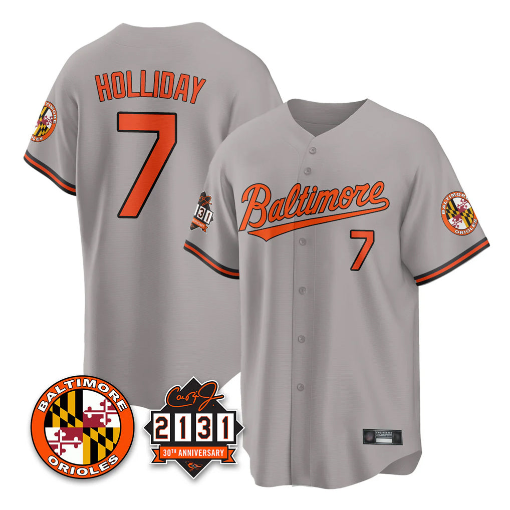 tores B.Orioles #7 Jackson Holliday Player Gray 30th Anniversary of 2131 Home Game Stitched Jerseys