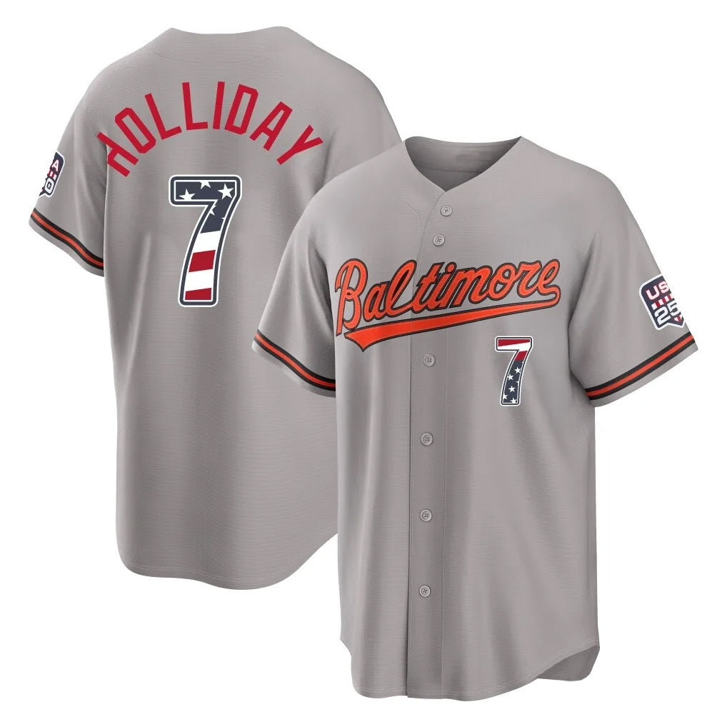 tores B.Orioles #7 Jackson Holliday Player Gray USA 250 Fourth of July Home Game Stitched Jerseys