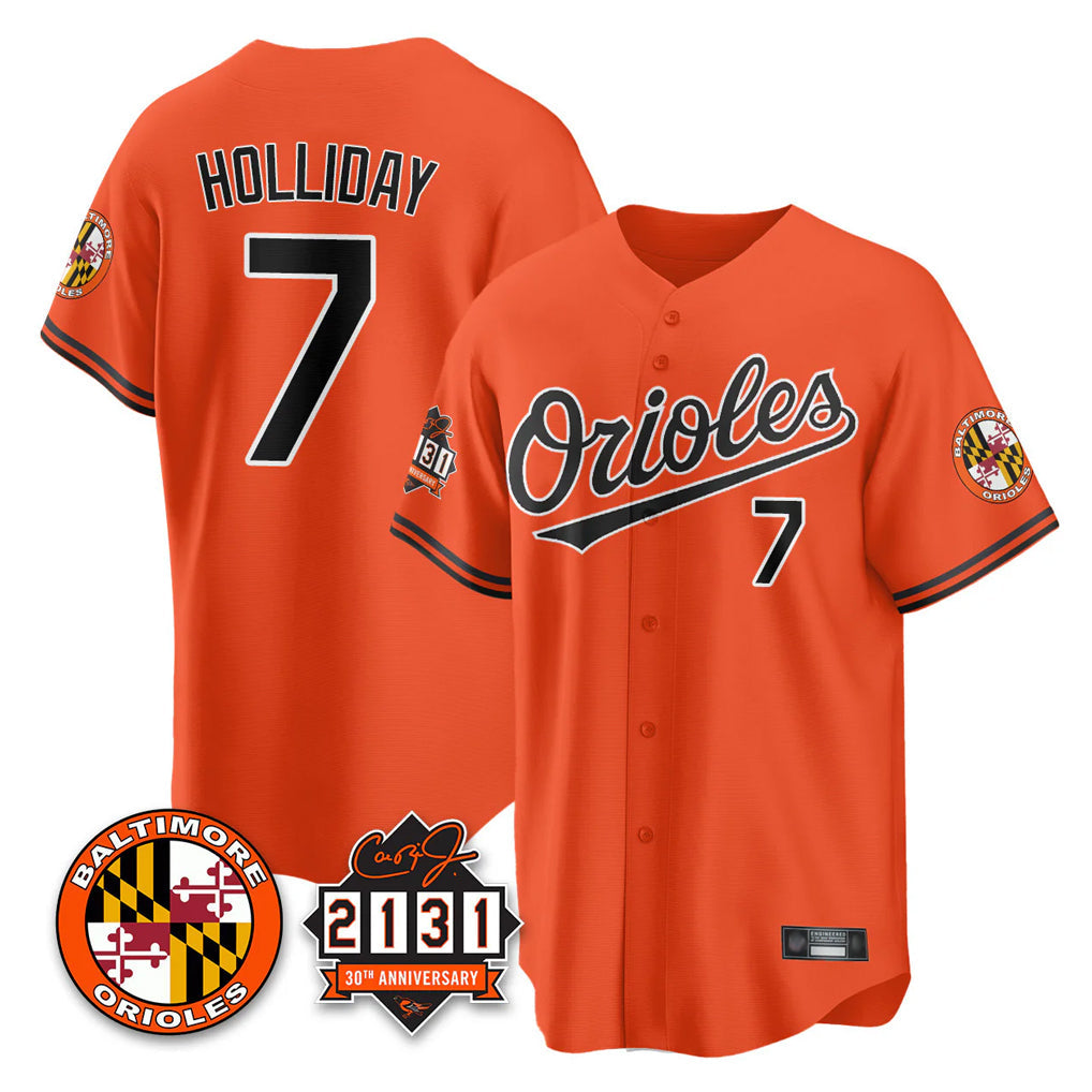 tores B.Orioles #7 Jackson Holliday Player Orange 30th Anniversary of 2131 Home Game Stitched Jerseys