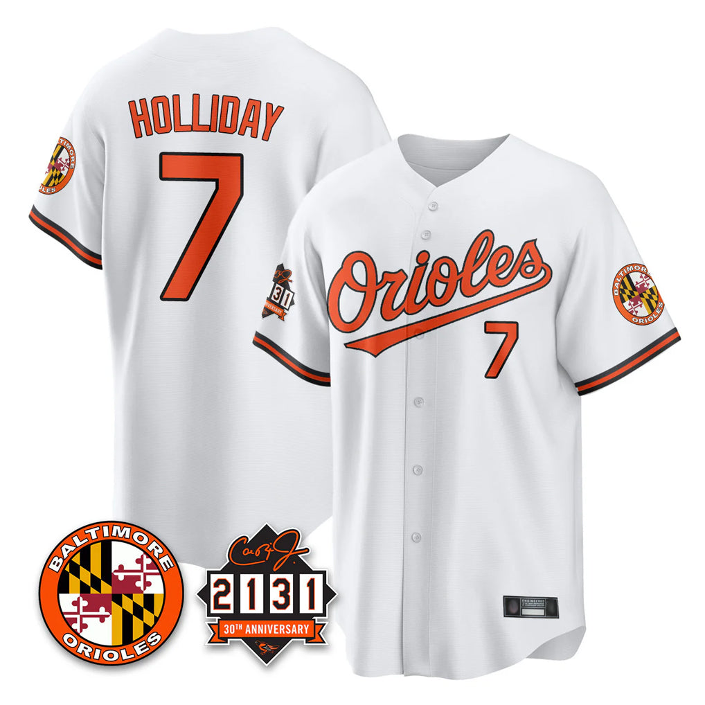 tores B.Orioles #7 Jackson Holliday Player White 30th Anniversary of 2131 Home Game Stitched Jerseys