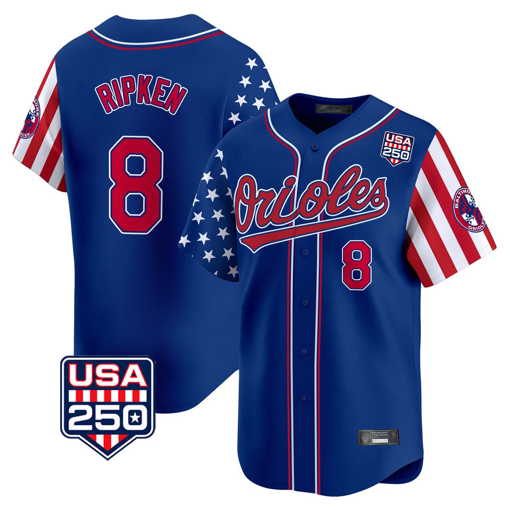 tores B.Orioles #8 Cal Ripken Player Royal USA 250 Independence Day Vapor Premier Limited Home Game Stitched Jerseys