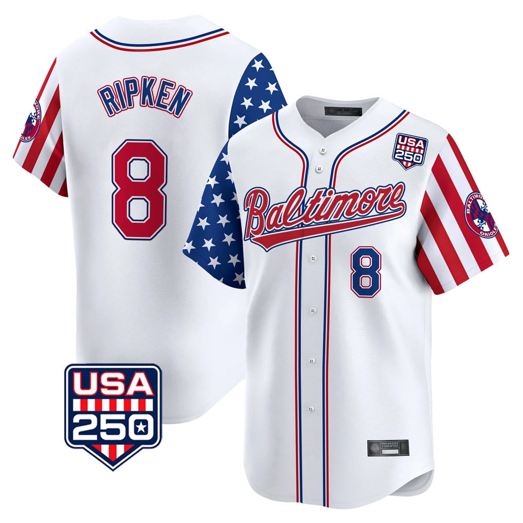 tores B.Orioles #8 Cal Ripken Player White USA 250 Independence Day Vapor Premier Limited Home Game Stitched Jerseys