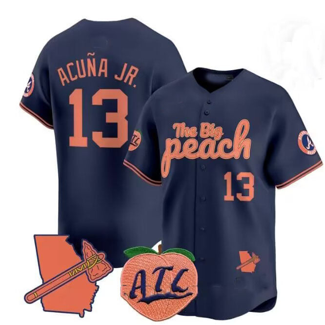 tores A.Braves #13 Ronald Acuna Jr. NavyThe Big Peach Vapor Stitches Personalized Jersey